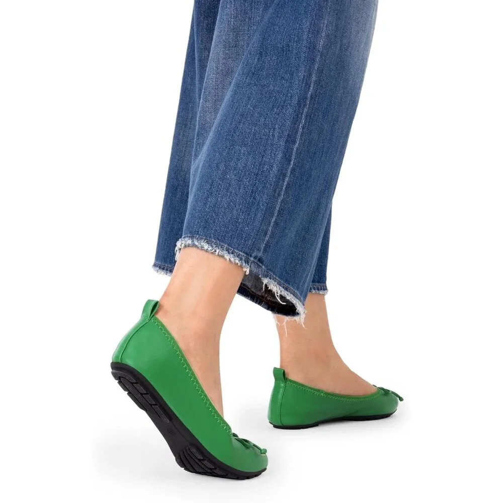 Women's Green Bowknot Round Toe Comfort Light Weight Slip-on Foldable Flats